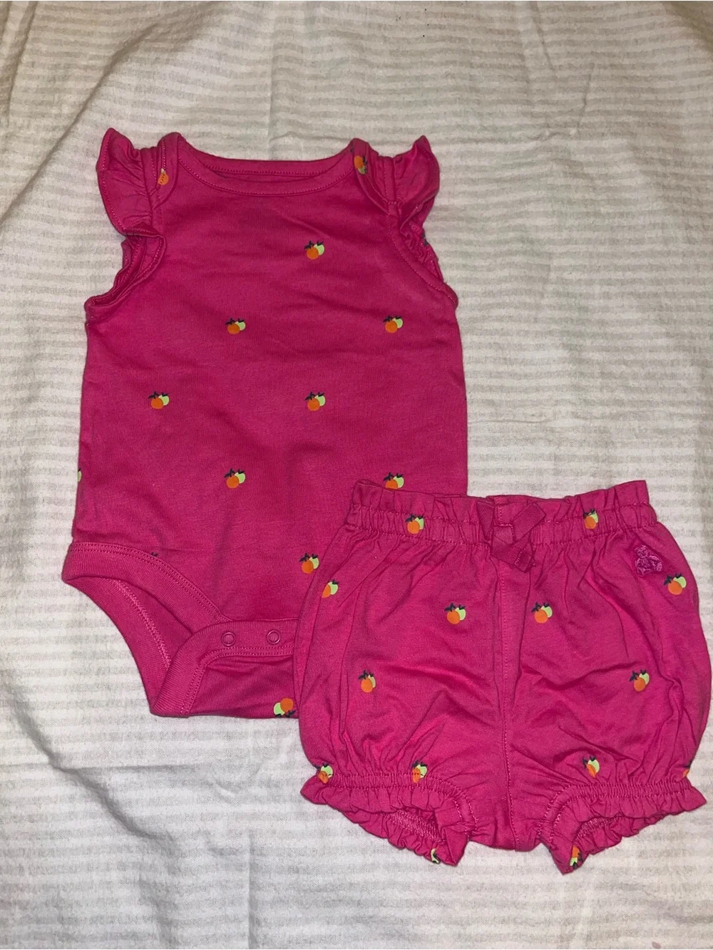 GAP Bright Pink Peach-Print Tank Bodysuit and Shorts Set